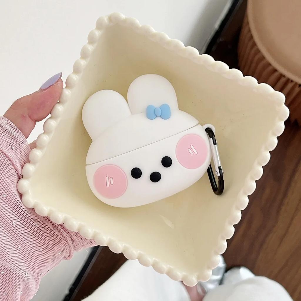 Cute 3D Cartoon White Pink Rabbit Case For Airpods Pro 2,Soft Ptotective Earphone Silicone Cover For Airpods 3 Case For LOVER