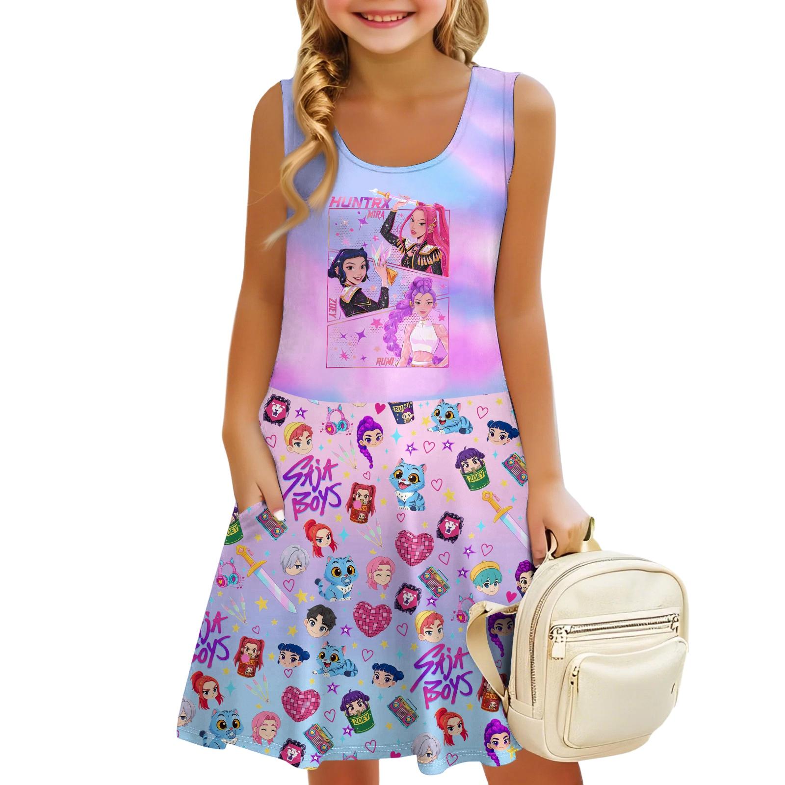 Children s Sleeveless U-neck Summer A-line Floral Casual Holiday Dress 110