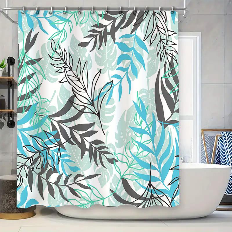 

Modern Green Leaf Shower Curtain Bathroom Decor Waterproof Fabric Printing Home Decoration Blue Gray Color Scheme (180 X 240 Cm) W60H190(CM)-1 Pcs