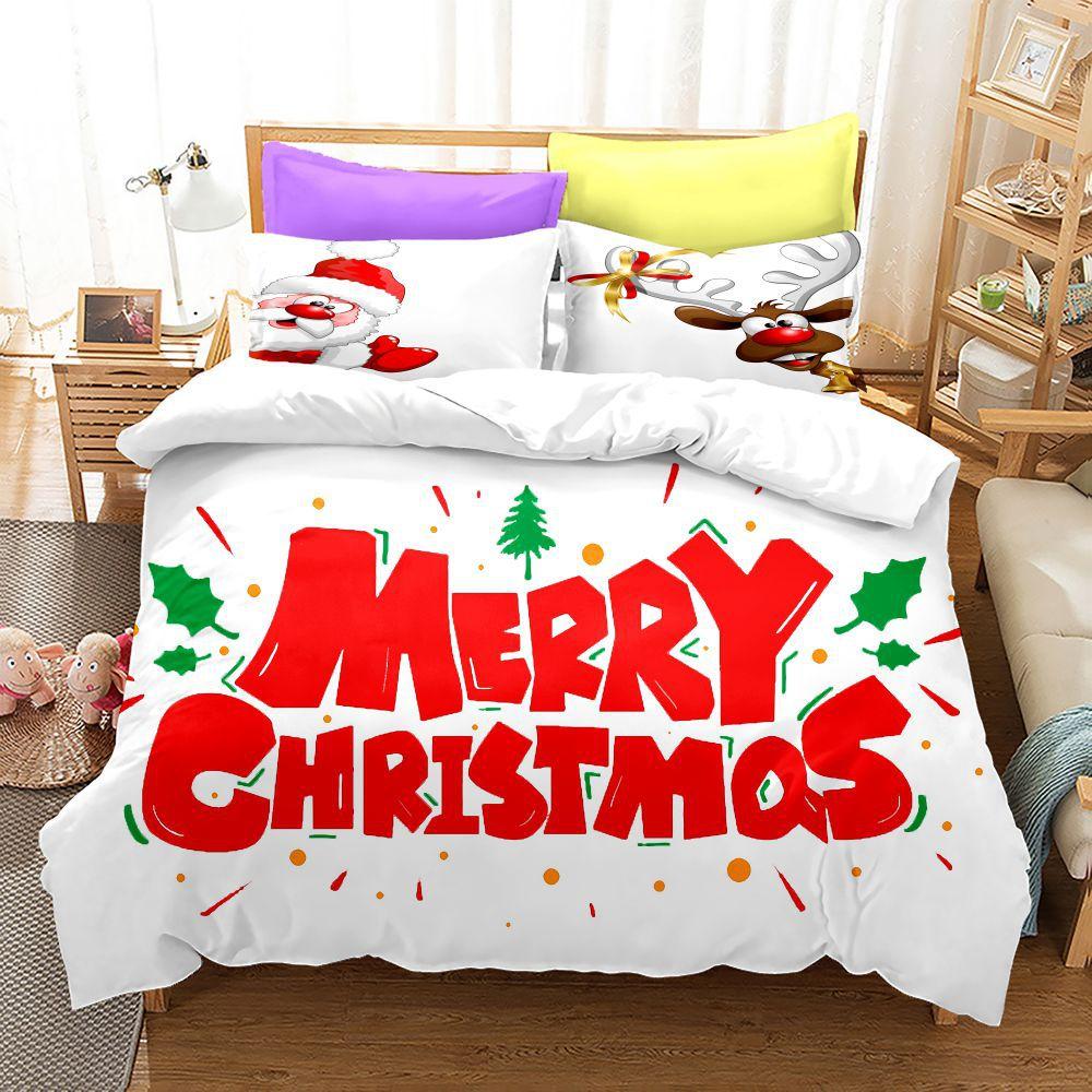 3D Happy New Year Bedding Set Christmas Duvet Cover 2/3 Pieces DE200 * 220 Christmas Atmosphere Decoration Luxury Home Textile Holiday Gift
