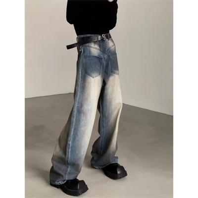 JYL Men's Wide-Leg Jeans Akiyama DirtyFit Vintage Washed Blue Niche Design Denim