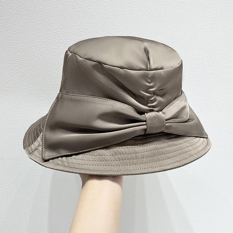 

Модная шляпа рыбака с бантом, универсальная складная шляпа из гладкого атласа, осенний темперамент one size темно-коричневого