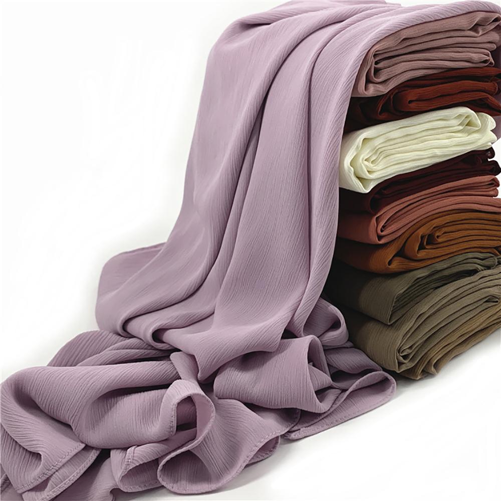 Muslim Plain Crinkle Hijabs Heavy Chiffon Scarf Arab Crepe Shawl Wraps Islamic Headband Solid Color Foulard Women