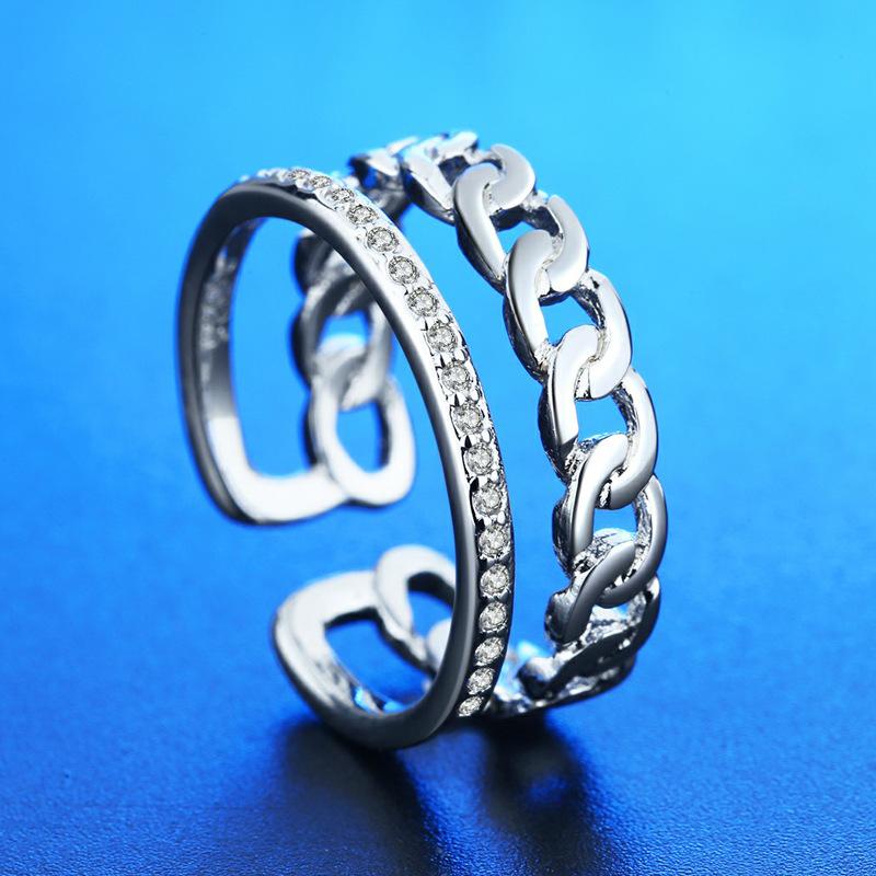 925 Silver Ring Heart AAA Zircon Open Adjustable Engagement For Women Wedding Fashion Jewelry Party Gifts