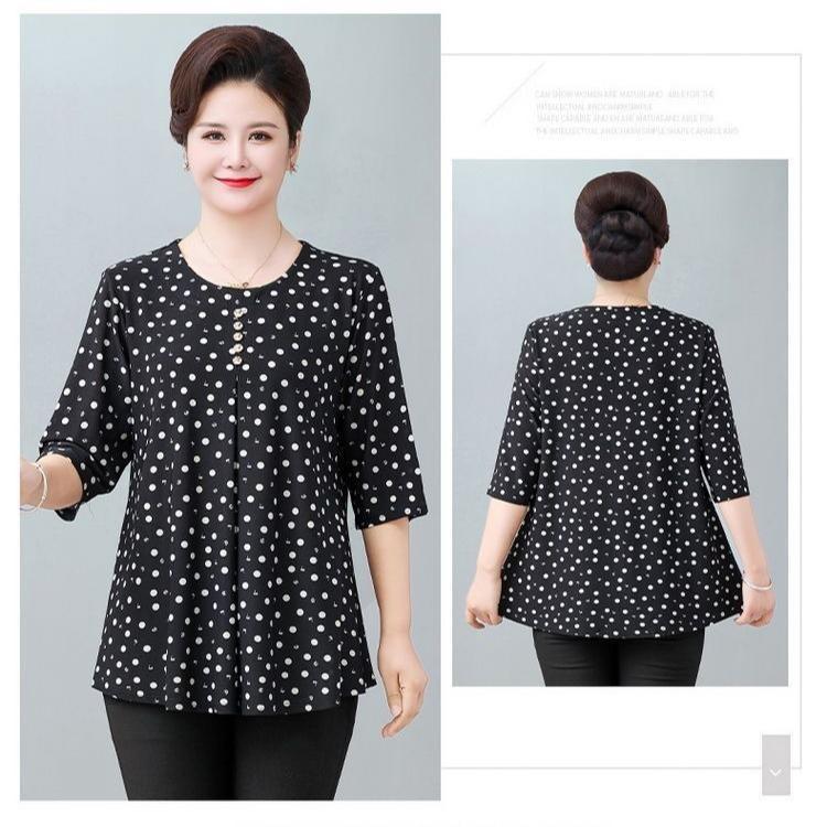 Summer Women Loose Short Sleeve Print Blouse Round Neck Plus Size Tshirt