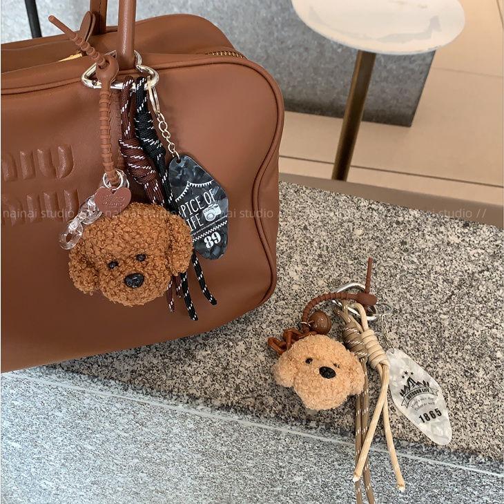Bag Charm Womens Pendants Cartoon Doll Bags Cute Plush Bear Pendants Climbing Ropes Car Keychains Trendy Funny Khaki For Girl