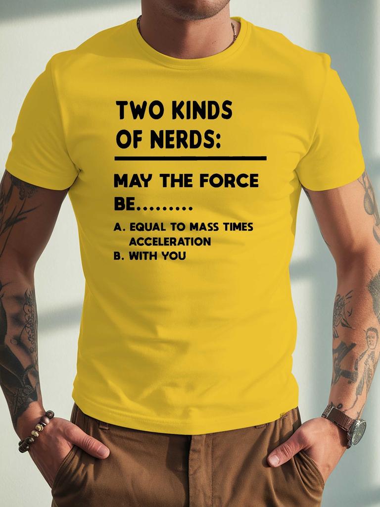 Unisex White Tee Funny Two Kinds Nerd Physics Force Text Print Crew Neck Short Sleeve Summer Casual Male Cotton Street Daily Top