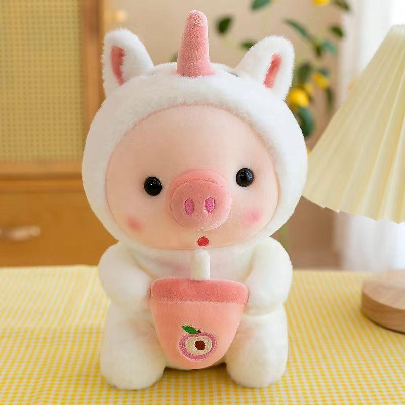 25cm Kawaii Blasen-Schwein Plüschtier Stofftier Hase Frosch Tiger Weiches Kissen Tasse Milchtee Boba Plüschtiere Puppe Kinder Geburtstagsgeschenke