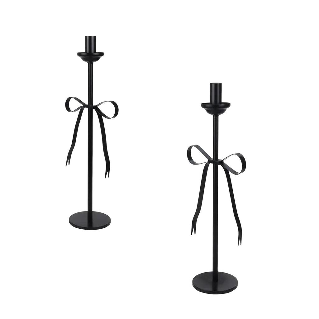 Candlestick Bow Ornament Tabletop Candle Holder for Fireplace Holiday Home