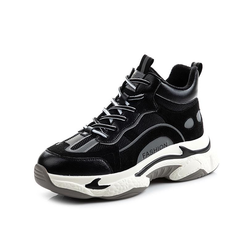 Echtes Leder Dad-Schuhe 2025 neuer Frühling High-Top Damen Schuhe mit dicker Sohle und Absatz Freizeitschuhe Damen Samt Sportschuhe Kinder