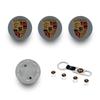 Compatible Porsche Wheel Hub Center Caps: 76mm & 65mm in Gloss Black, Bright Silver, Matte Silver, and Gray.