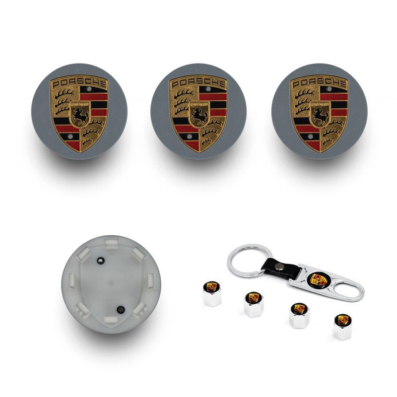 Compatible Porsche Wheel Hub Center Caps: 76mm & 65mm in Gloss Black, Bright Silver, Matte Silver, and Gray.