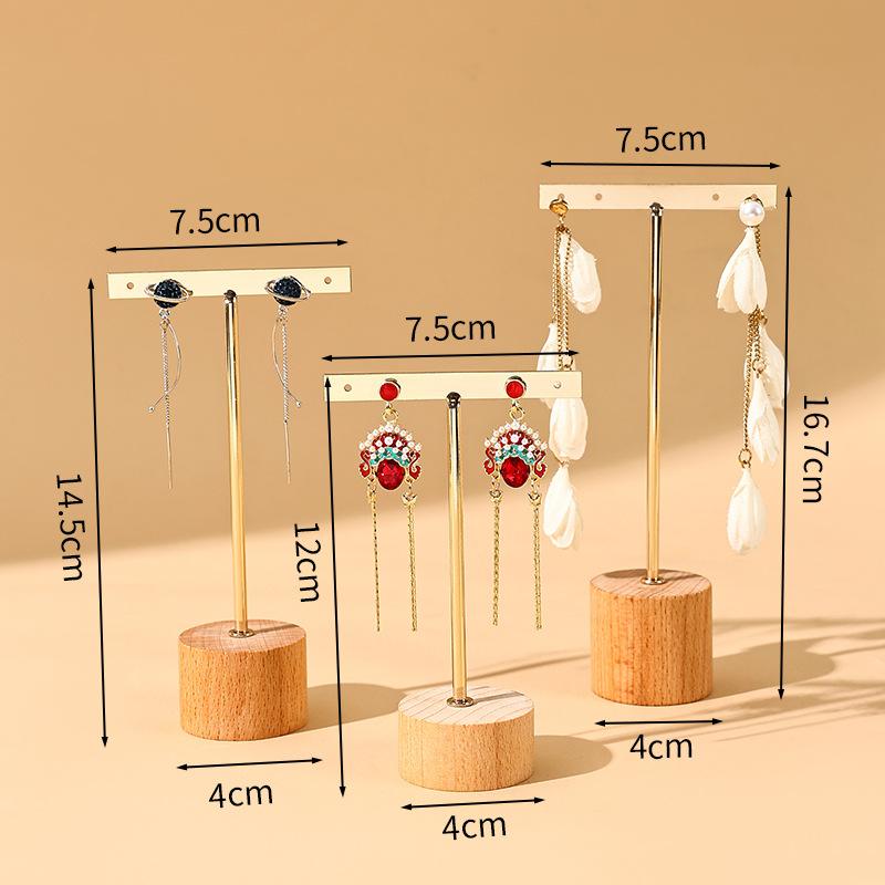 Wooden Bottom Three-piece Earrings Display Stand, Stud Earrings, Trinkets, Hangers, Earrings, Ear Jewelry Display Props, Shelves
