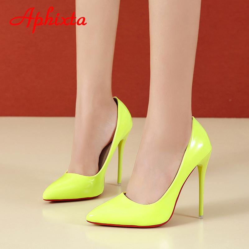 Fashion Aphixta 2025 Spring Super High 12cm Stiletto Heels Pumps Women Shoes Pointed Toe Florescence Patent Leather Office Thin Heel
