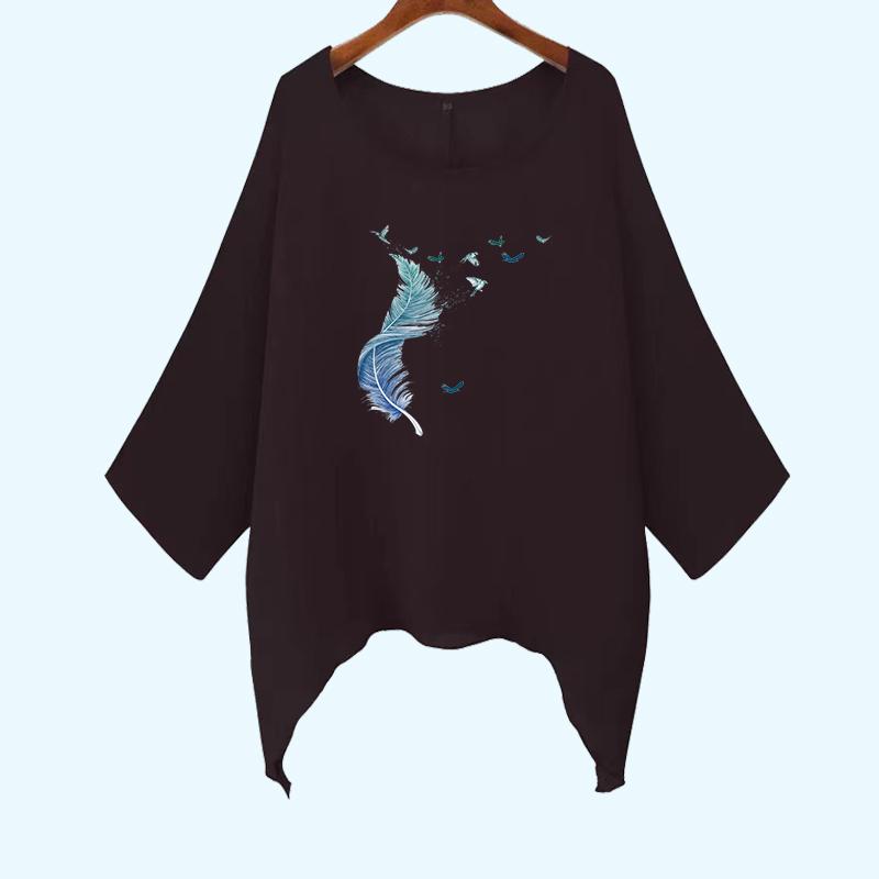 Femei Plus Size cămașă subțire din bumbac și in primăvară și vară casual O-neck vrac mânecă lungă top doamnelor modă floral print cămașă lungă