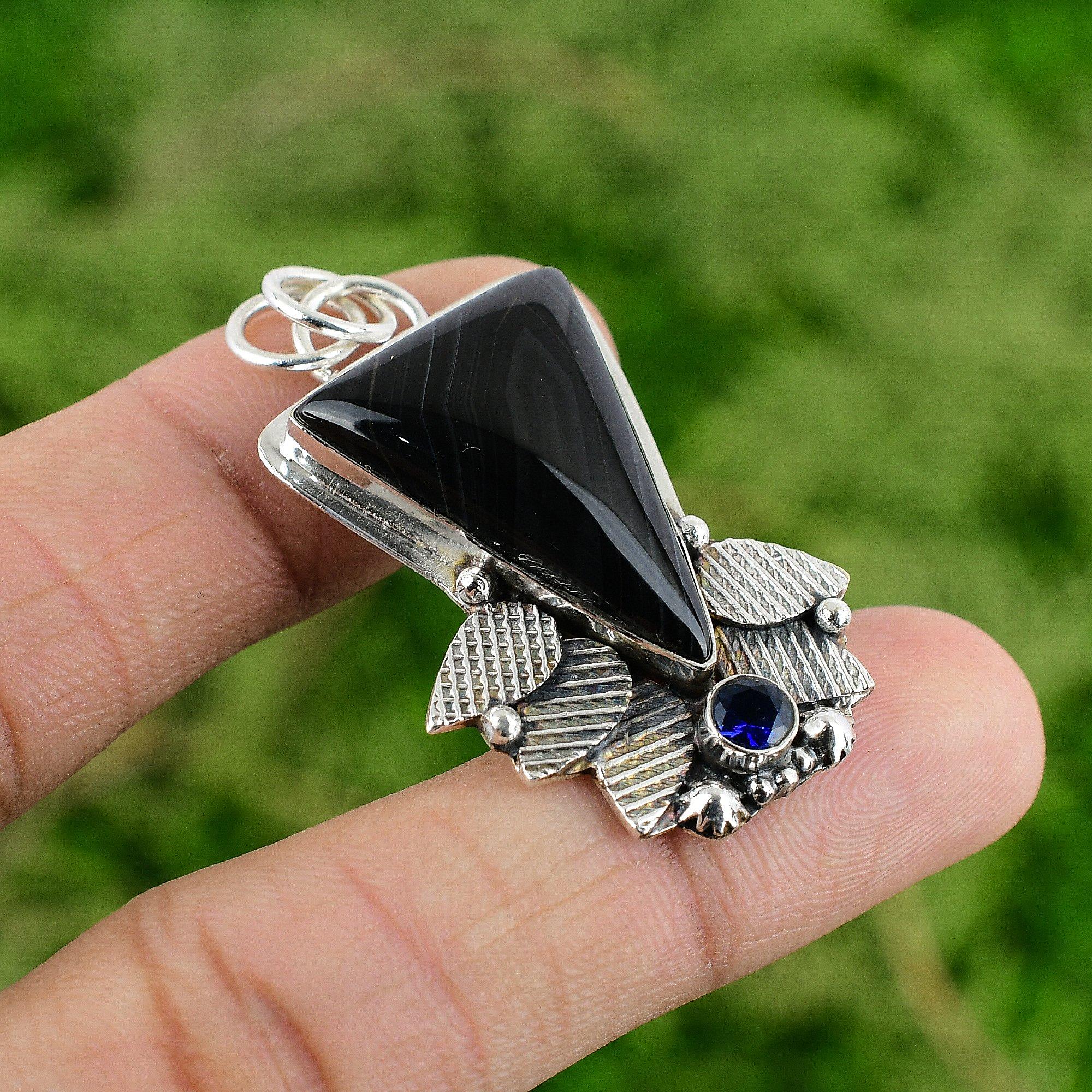 

925 Sterling Silver Sardonyx Gemstone Tanzanite Quartz Bezel New Pendant Jewelry