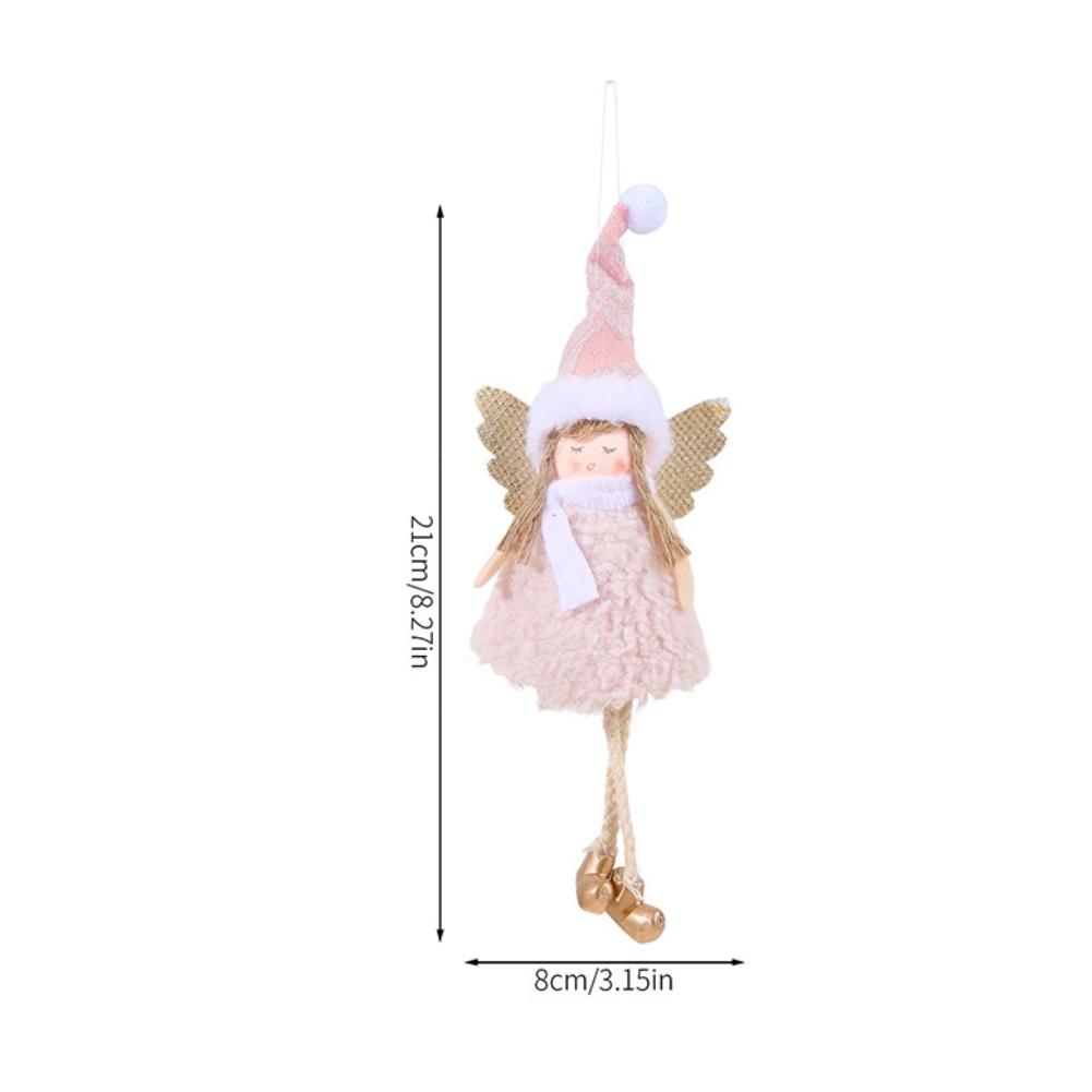 Christmas Angel Girl Hanging Decorations Set of 4 Made of Flannel with Hat and Gold Wings for Holiday Decorating