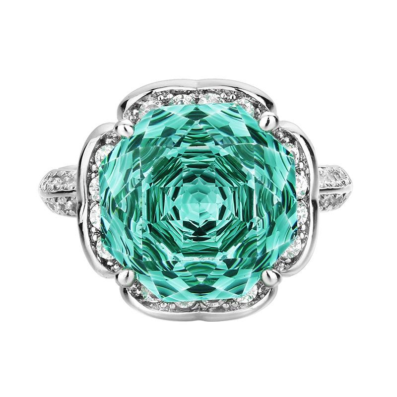 Schmuck Kupferboden Vergoldet Imitation Rosenschliff Meerblau Knospenstruktur Ring Damen 12Mm