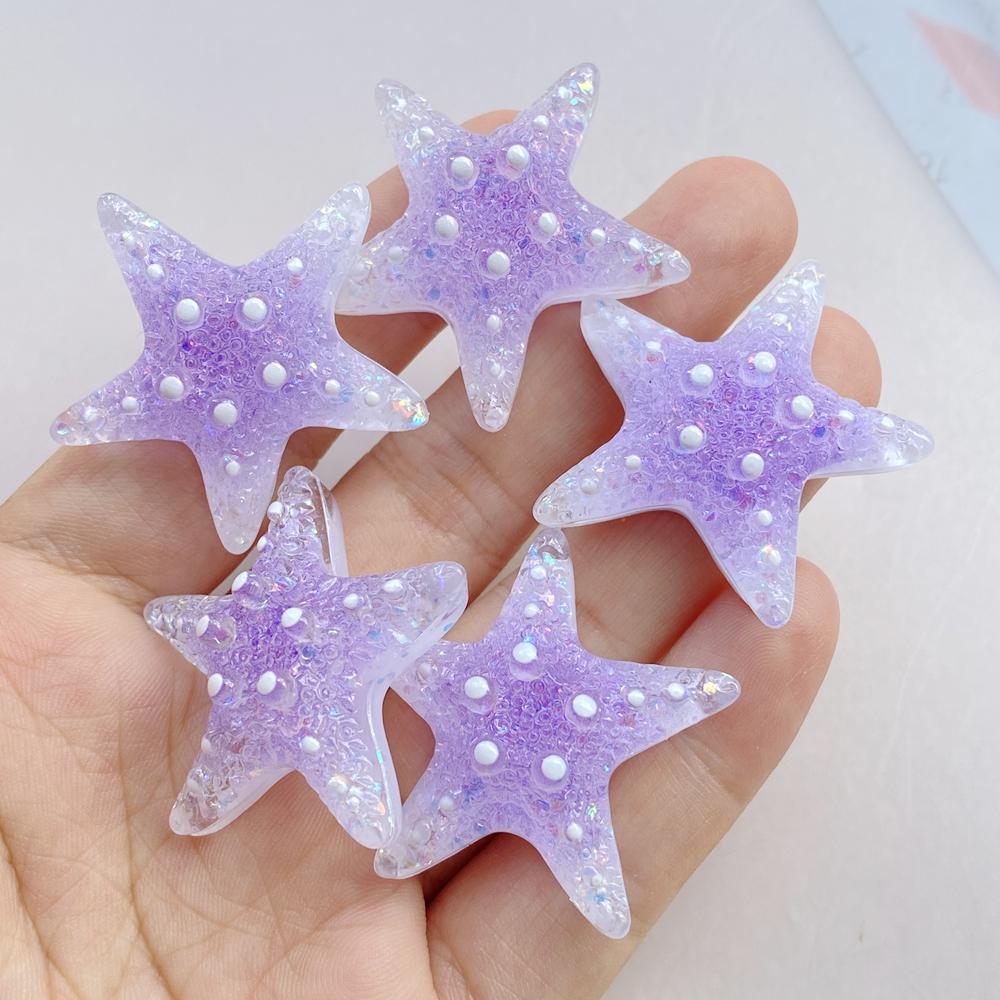 6Pcs New Cute Resin Cartoon Colorful Starfish Series Flat Back Parts Embellishments For Hair Bows Accessories