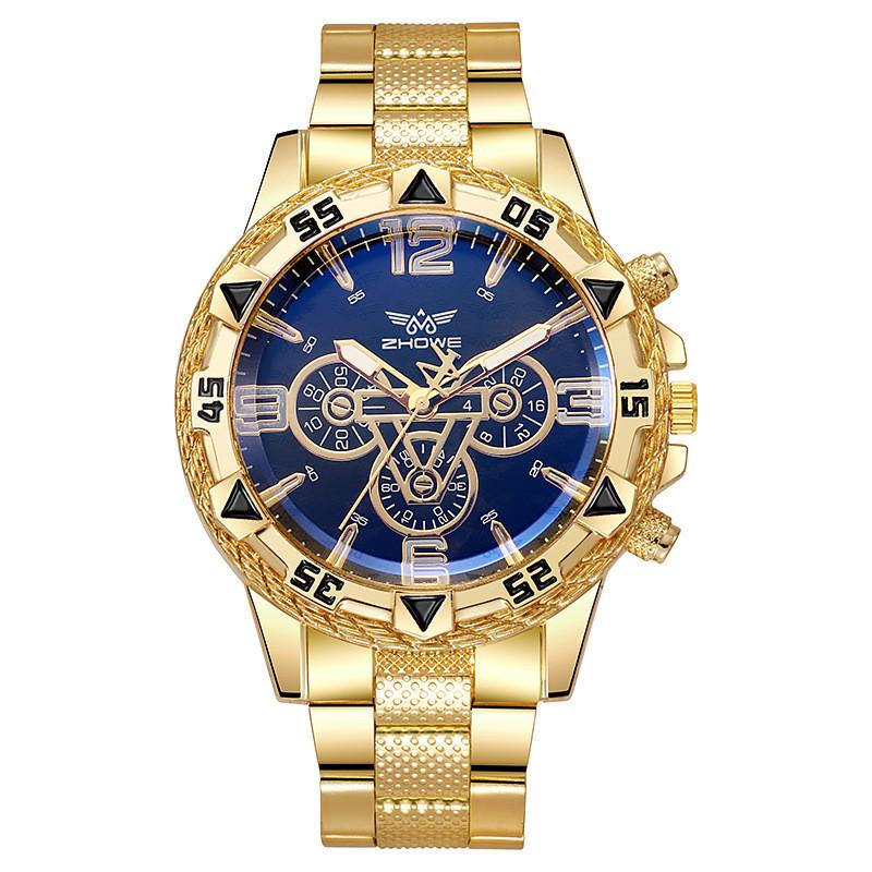 

Mens Business Quartz Watch With Stainless Steel Band And Large Dial For Office Wear Black Gold