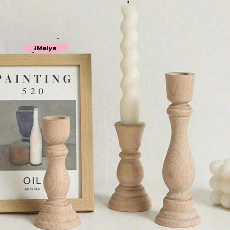 M-Wooden Candlesticks Unfinished Wood Candle Holder Pillar Taper Candle Stands For Wedding Party Birthday Home Table Decoration