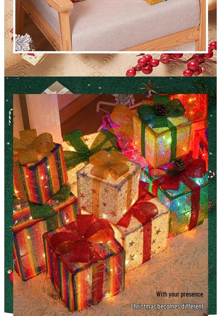 Cross-Border Christmas Luminous Gift Box Set: Outdoor Decorative Lights for Courtyard & Mall Display
