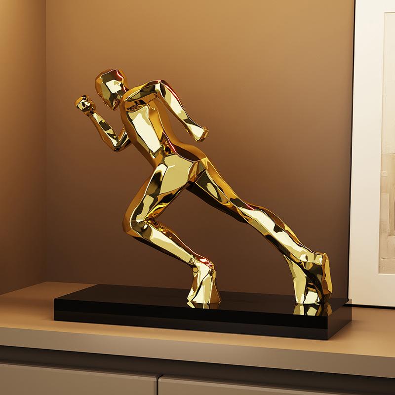Resin Gold Running Figure Sculpture Bookcase Living Room Decorative Art Gilded Figure Statue Crafts Interior Aesthetic Decor