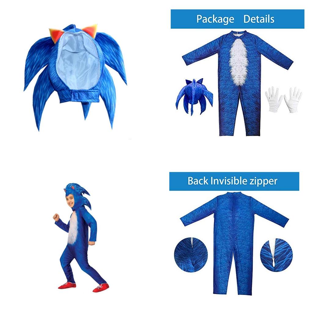 Sonic The Hedgehog Kinder Deluxe Kostüm Jumpsuit für Halloween Cosplay