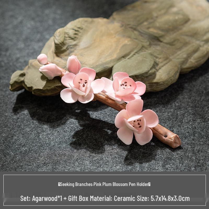 Ceramic Incense Holder & Brush Rest - Magnolia Plum Blossom Design