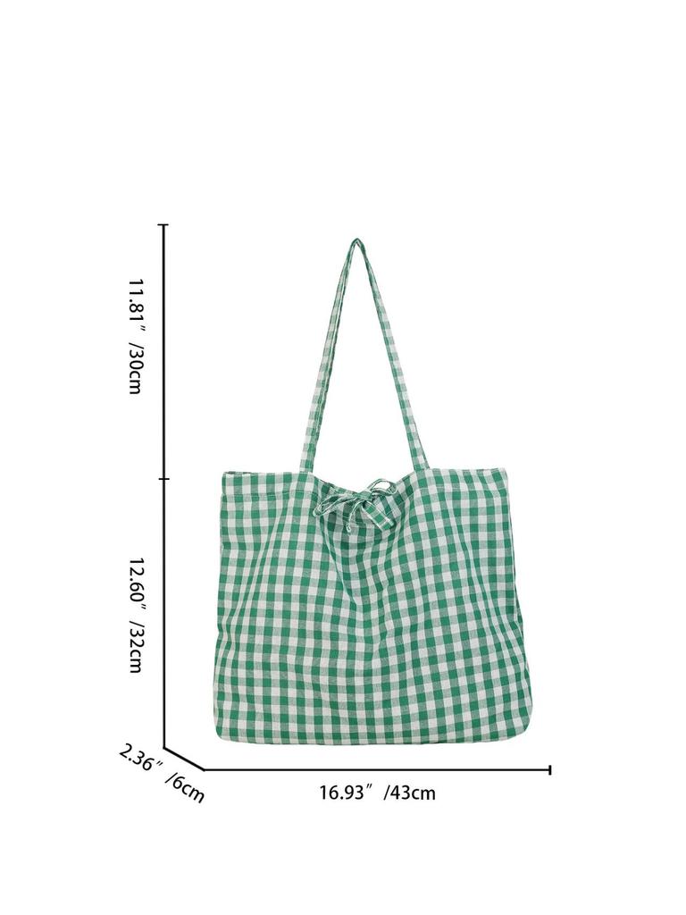 Korean Plaid Canvas Shoulder Bag - Trendy, Literary Style for College Students