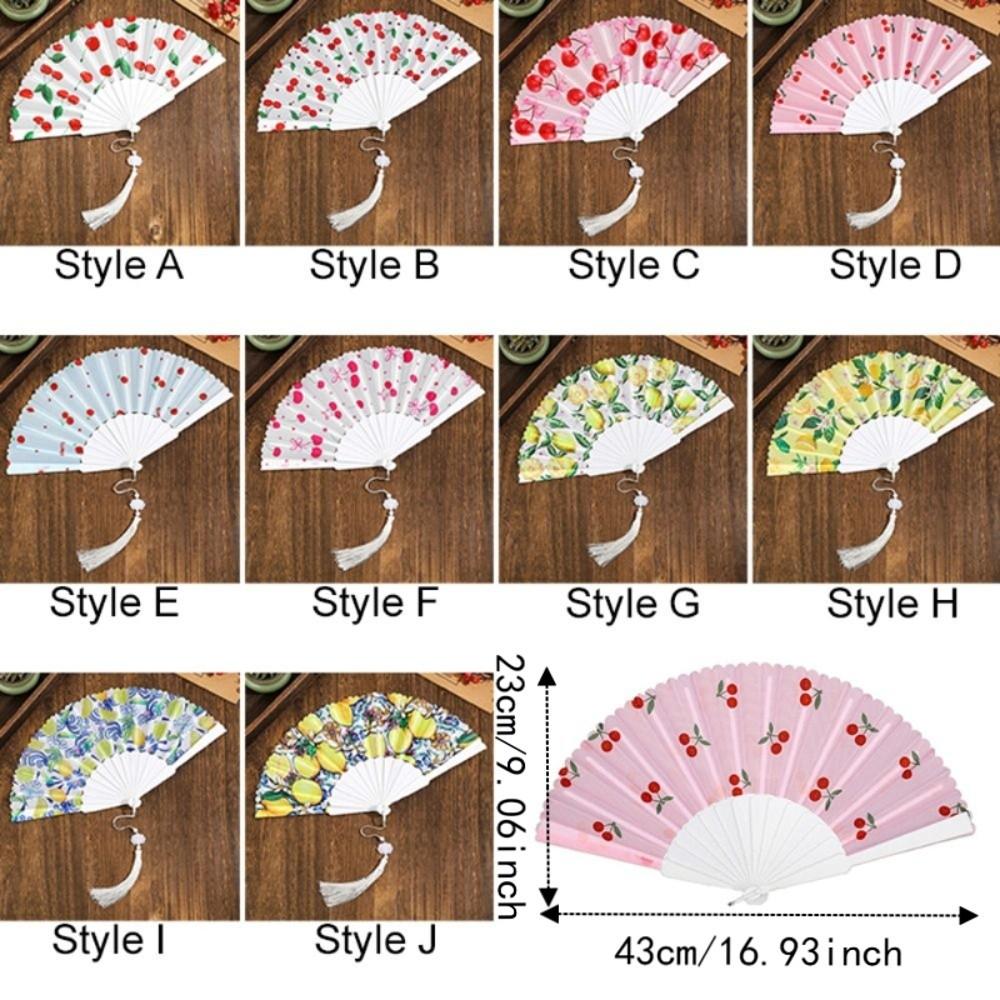 Fruit Pattern Handheld Fan with Tassel Vacation Folding Fan Fashion Summer Folding Hand Fan School