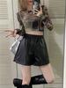 2025 Plus Size Women's High Waist PU Leather A-line Slimming Bootcut Shorts - Autumn/Winter Collection