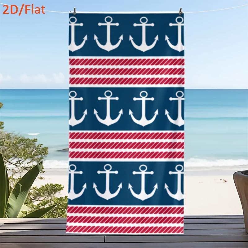 

Nautical Anchor Stripe Beach Towel, Soft Microfiber Quick Dry Oversized Bath Towel, Coastal Summer Pool Blanket 1pcs W40*H60(CM)
