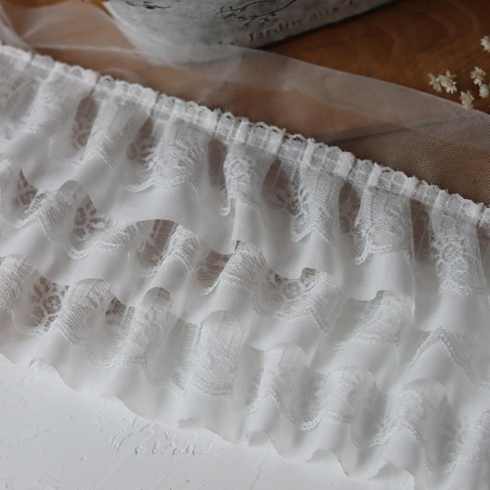 Luxurious Pleated Mesh Chiffon Fabric Exquisite Tulle Lace Fabric Trim Ribbon  Cuffs