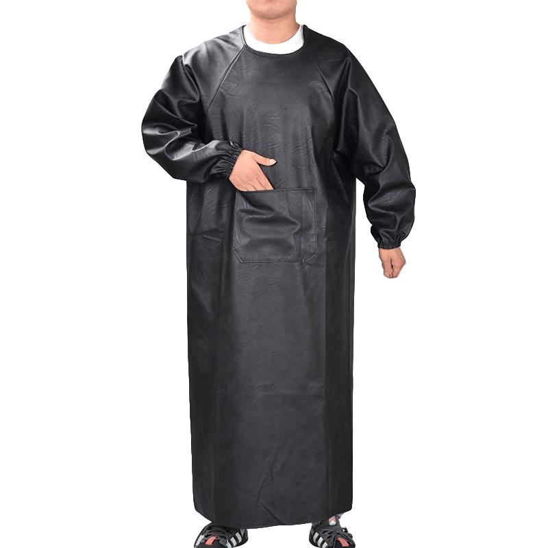 PU Leather Waterproof Long Sleeve Work Apron Length 120cm чёрный