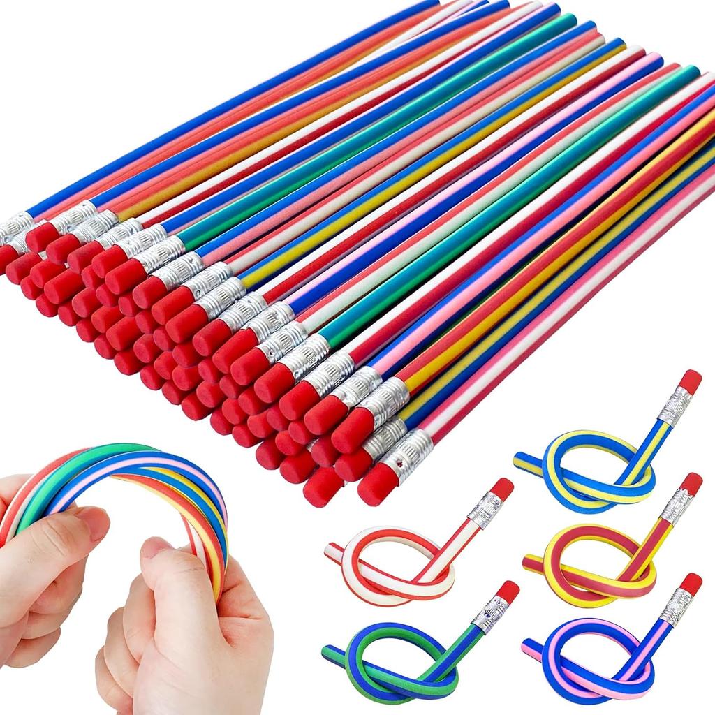 Flexible Bendy Pencil,35 PCS Flexible Soft Pencil Colorful Stripe Soft Pencils with Eraser As Gift for Students or Children