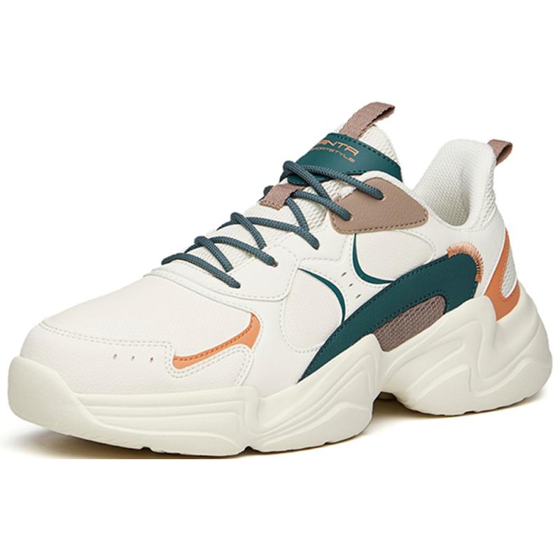 ANTA Chunky Sneakers Men's Low top Light Beige White/Dark Moss Green/Oranges Sneakers 111938822R-17