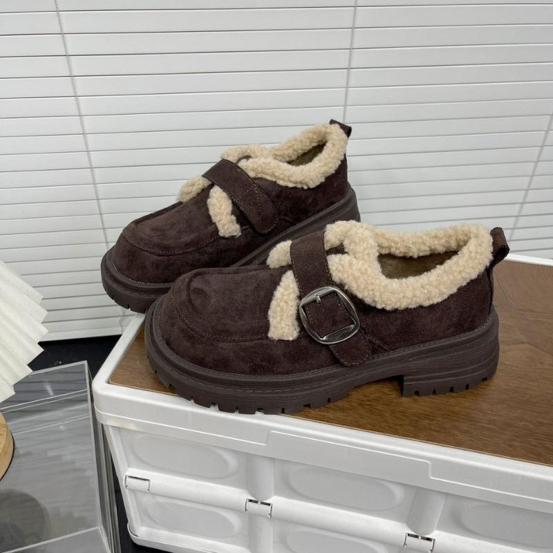 Cowhide Velvet Women's Winter and Autumn New Fluffy Shoes Wear Beanie Shoes Cotton Shoes