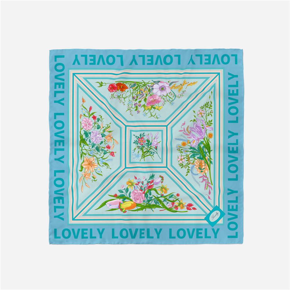 

Twill Silk Scarf Woman Floral Painting Square Scarves Wraps Bandana Small Hijab Silk Foulards Tie Headband Neckerchief 53CM 53CM x 53CM