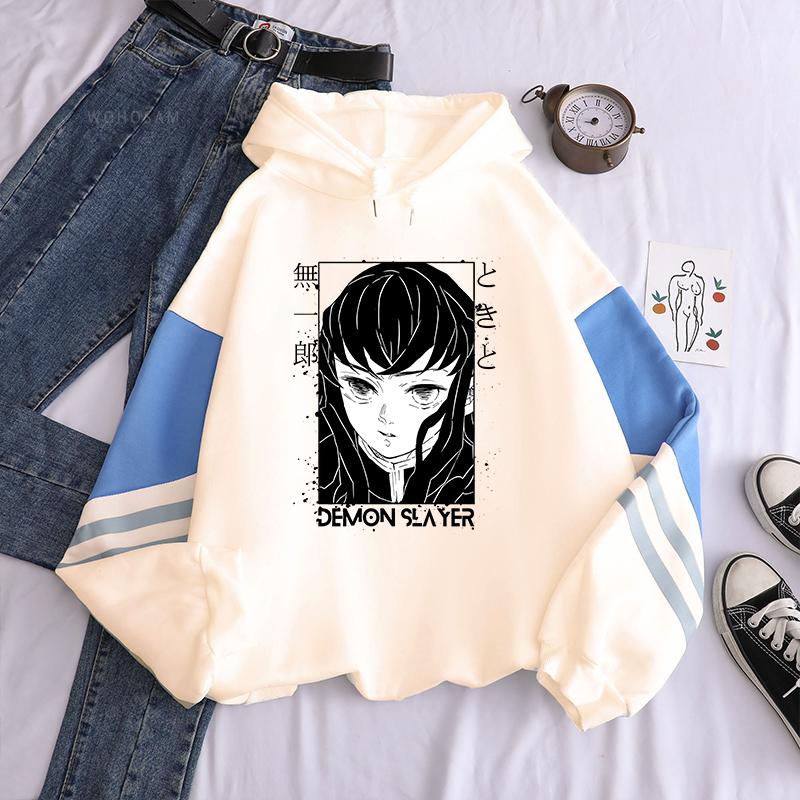 Japan Anime Demon Slayer Tokitou Muichirou Printed Hooded Men Women Patchwork Hoodies Plus Size Streetwear Harajuku Sweatshirt