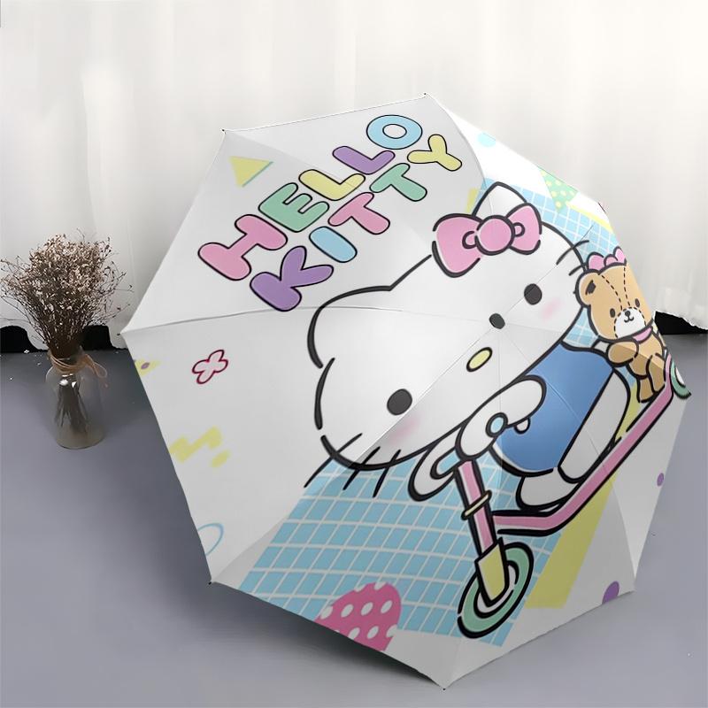 Hello Kitty,Scooter Automatic Folding Umbrella-Simple 8-Rib Design, Bright Cartoon Pattern, Durable Iron Frame, Suitable For Travel, Outdoor