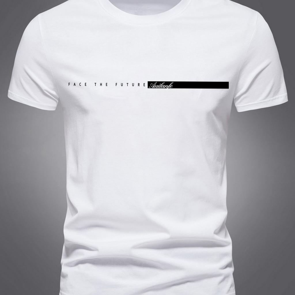 Summer men's 100_ pure cotton casual sports loose oversized simple letter pattern printed round neck short sleeved T-shirt top