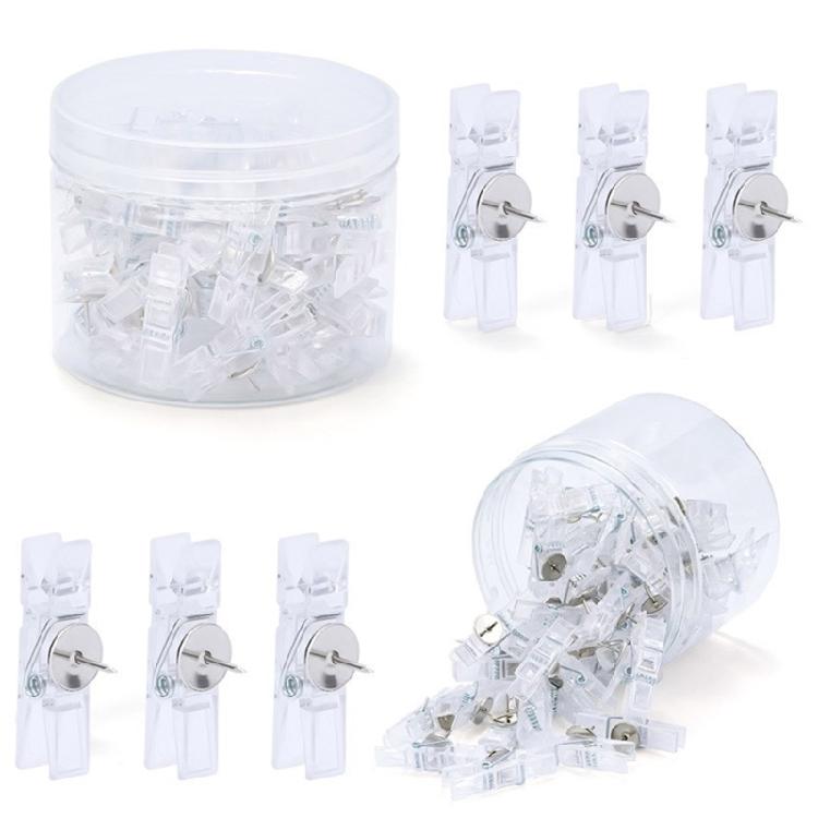 80/90PCS Push Pins with Clear Clip for Cork Board, Clear Push Pins Clip Notice Board Thumb Tacks for for Notes Photos