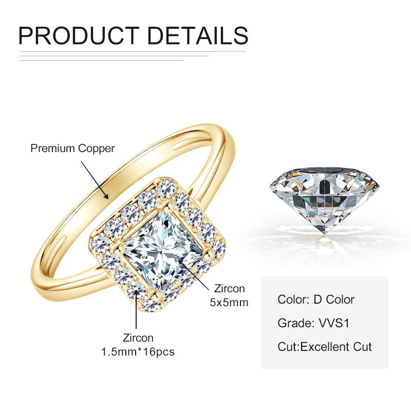 

Rrjzz Trendy Princess Cut CZ Simulated Diamond Woman s Engagement Rings Luxury 14k Gold Plated Wedding Anniversary Ring Jewelry 5