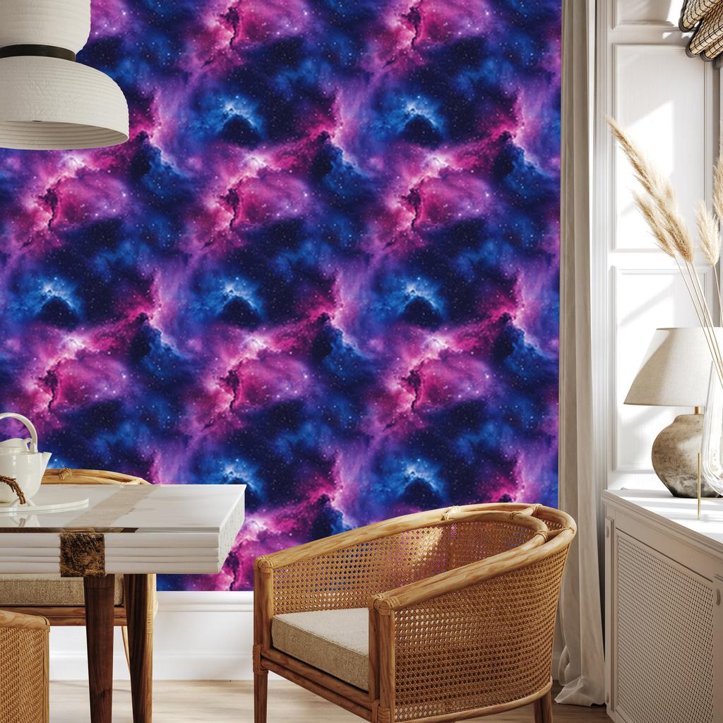 Watercolor Galaxy Wallpaper, Purple and Navy Blue, 50x1000