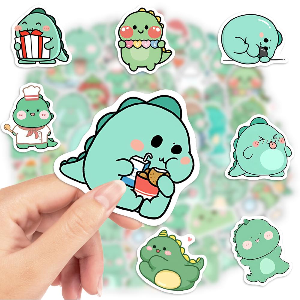 Funny Cartoon Green Dinosaur Stickers Diy Fun Toy Gift Waterproof Decal For Laptop Phone Scrapbook Luggage Bottles Decorative