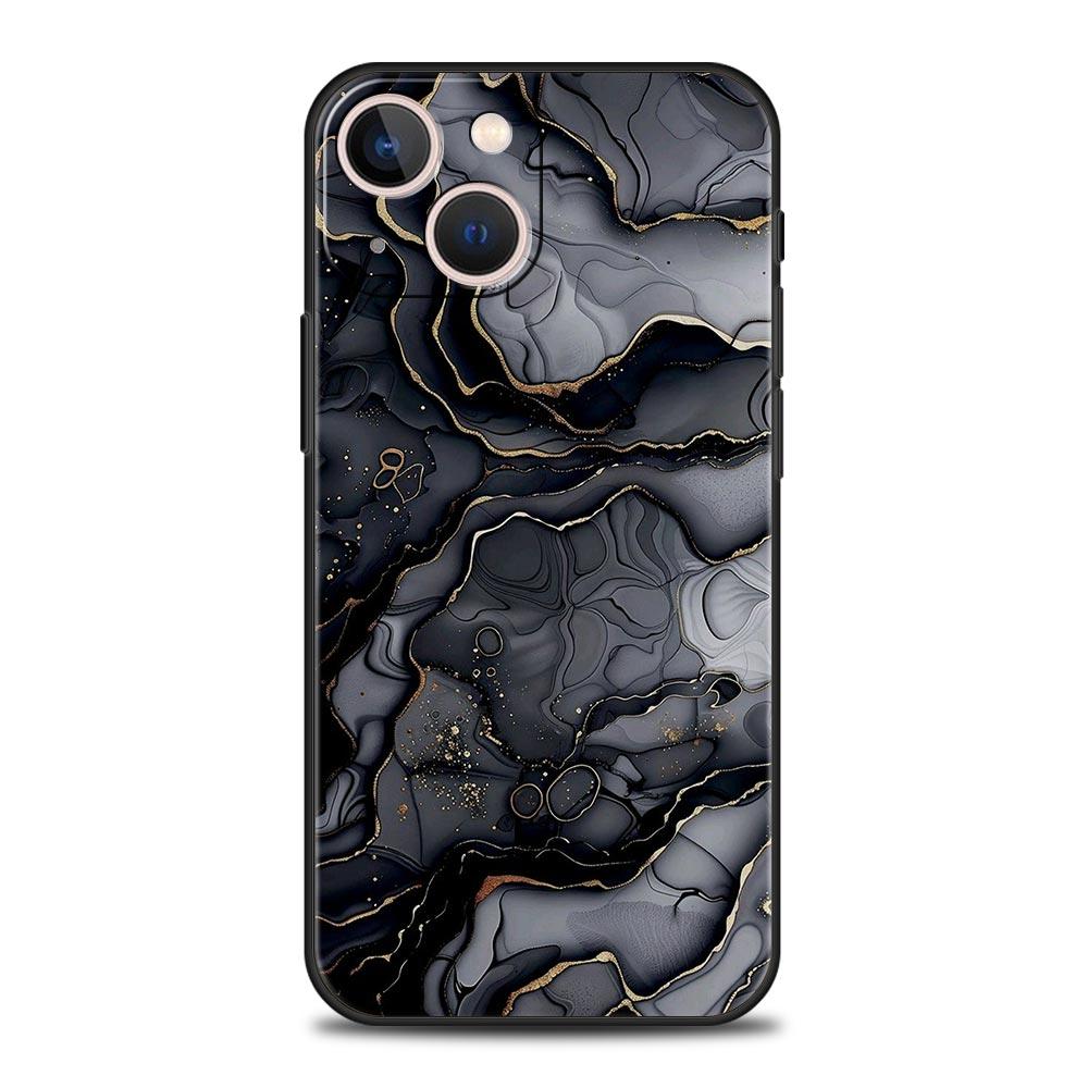 Watercolor Marble Phone Case For iPhone 17 16 15 Pro Max 11 12 13 14 7 8 Plus SE 2020 X XR XS Cover Soft Black