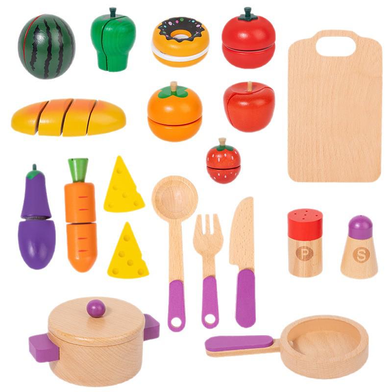 Children's Wooden Kitchen Playset: Pretend Cooking Utensils & Food Cutting Toys