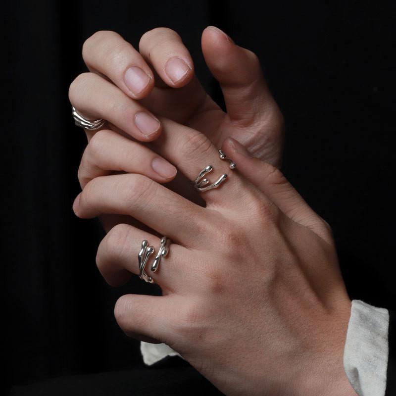 Luxurious 925 Sterling Silver Dark Minimalist Adjustable Ring For Fashion Unisex