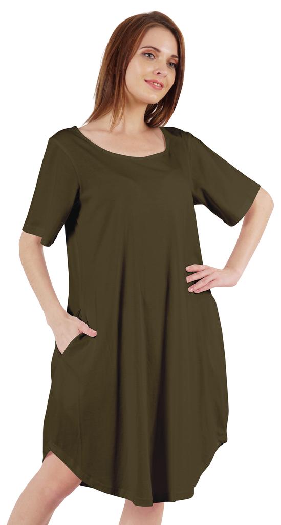 Inkmeso Noční košile pro ženy s krátkým rukávem W Noční košile s kulatým výstřihem Jersey tunika